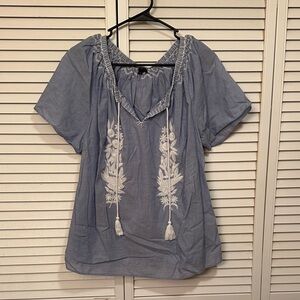 Talbots Plus Light Blue Blouse with White Embroidery Size 1X